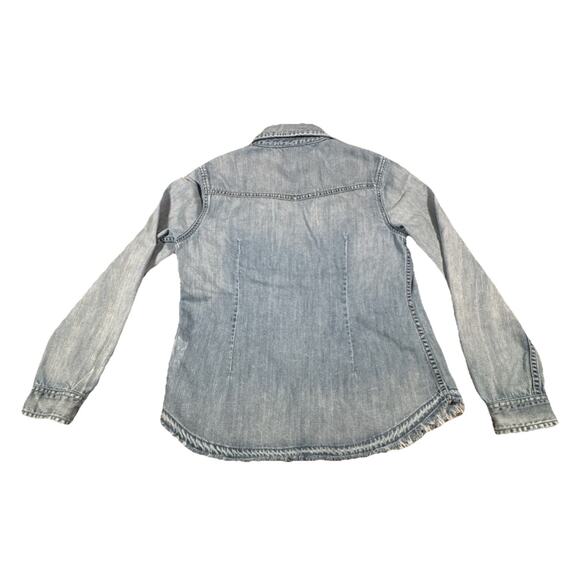 London Jean Women’s Pearl Snap Long Sleeve Shirt Size SMallBlue Denim 100 Cotton - Picture 3 of 7